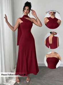 Vestido casual y elegante de mujer de color verde menta con cinta y espalda descubierta.Tiene tres formas de usarlo, se puede combinar con diferentes atuendos, adecuado para salidas casuales diarias, vacaciones en la playa, fiestas en el jardín y - Burdeos - Ver 10