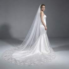 Khăn voan cô dâu màu be mới, dài 3 mét, màu đen và trắng tinh khôi, ren đính sequin lấp lánh. - Màu be - Xem 12