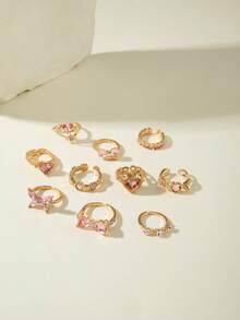 imoli 10pcs/Set Fashion Creative Geometric Bow Heart Rhinestone Knuckle Rings Set, Suitable For Women Stacking, Party Jewelry - Multicolor - View 4