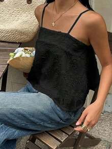 Top de tirantes de uso diario versátil y casual de unicolor para mujer - Negro - Ver 6