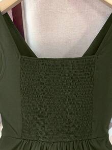 Camiseta sin mangas ajustada para mujer, adecuada para el trabajo, el viaje, las fiestas, la graduación y el uso diario - Verde militar - Ver 3