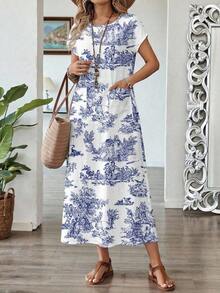 Vestido casual de mujer con estampado floral y manga corta, ideal para vacaciones de verano - Multicolor 4 - Ver 5