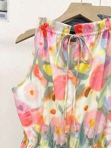 Blusa casual versátil de uso diario con estampado floral y pliegues para mujer - Multicolor 2 - Ver 3
