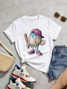 ropa de calor mujer Camiseta de manga corta con cuello redondo suave y casual de verano para mujer, estilo béisbol, universitario, tops para salir, algodón, vintage, estilo callejero europeo y americano, casual deportivo, estilo unisex, estilo casual urbano, tops bonitos, generación Z, curvas, ropa Y2K, camisetas divertidas, tops para damas, conjuntos de vacaciones para mujer, top lindo, camiseta gráfica, conjuntos de primavera, camisetas holgadas, ropa de calle retro, estilo de los 90, estilo de los 2000, subcultura, top negro, tops blancos, atuendo de fiesta de los 90. - Blanco - Ver 4