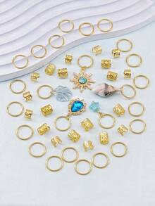 45pcs Baroque Style Ocean Element Hair Accessories, Suitable For Summer Ball, Party, Music Festival Hair Decoration - Gold - View 4
