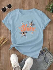 Camiseta oversize celeste de verano para mujer con estampado de langosta a cuadros Camiseta casual celeste de manga corta con langosta, estilo fresco y costero - YH453-Azul - Ver 2