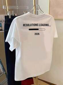 Women's Plus Size Breathonic T-Shirts - Short Sleeve Polyester T-Shirts For Everyday Or Sports Wear, Short Sleeve T-Shirt With Front And Back Print - New Year's Resolutions 2026, Fashionable "New Year's Resolutions Loading" Print - Spring/Summer Printed T-Shirt For Women, Breathable And Comfortable Fashion Item - 白色 - 查看 2