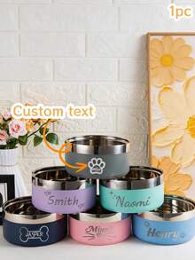 1 bát ăn cho thú cưng bằng thép không gỉ khắc tên theo yêu cầu, bát đựng thức ăn và nước uống cho chó mèo, chống trượt và cách nhiệt. - Nhiều màu - Xem 2
