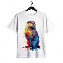 Tops para mujer Casual de Manga Corta para Mujer WXM% Algodón (Estampado de Mapache con Salpicaduras de Colores) - s Estampadas / Tops para Mujer - Blanca: Casual, Estilo Urbano y Lista para Fiestas - Adecuada para Uso Diario; Manga corta, cuello redondo, corte regular - El regalo perfecto para cumpleaños o días festivos - Blanco - Ver 1