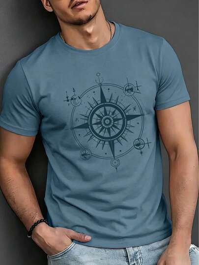 Men's Casual Printed Short Sleeve T-Shirt, Fashionable And Comfortable For Summer