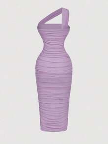 Vestido sin mangas con pliegues asimétricos de estilo vintage para mujer - Lila Púrpura - Ver 2
