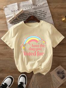 Camiseta estampada con temática del Día de las Elecciones, top casual de manga corta y cuello redondo, ropa de mujer para primavera/verano - Tela ligera y suave - Albaricoque - Ver 12
