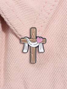Gentle Heart Cross Enamel Badge, Christian Theme Badge, Elegant Brooch Accessory, Perfect Gift For Devout Believers - Multicolor - View 5