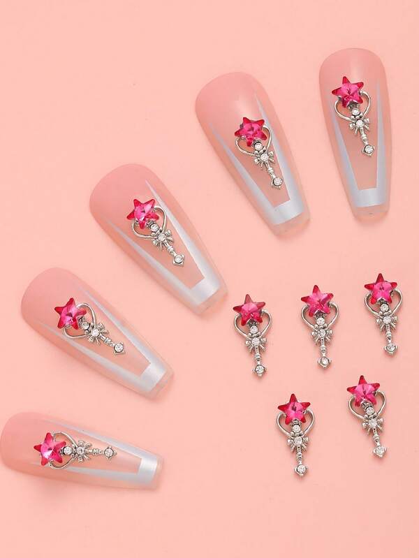 10 Stück Cut Out Herz Fuchsie fünfzackiger Stern Zauberstab DIY Metall Deko, Nagelkunst Produkte, Nagelkunst Zubehör, Nagelkunst Zubehör, Nagelkunst Schmuck, Nagelkunst Edelsteine Nagel Dekoration