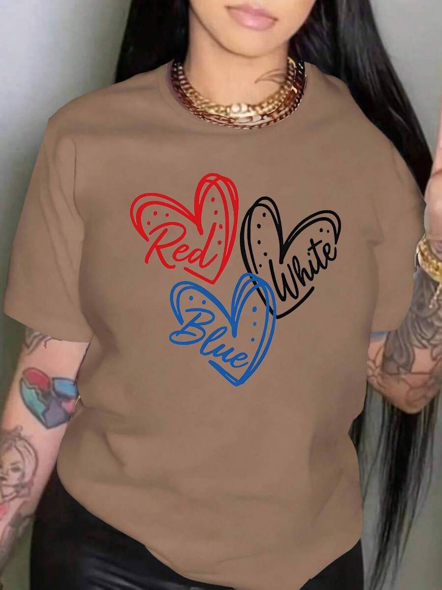 Women's Oversized Brown Summer T-Shirt With Wild Daisy Bouquet Print. Casual Short-Sleeved Brown T-Shirt With Wildflowers, Fresh And Natural Style. - YH396-棕色 - 查看 1