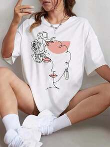 1 pieza de camisa casual de manga corta para mujer, 100% algodón - Blanco - Ver 6