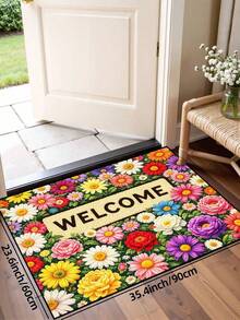 1pc Interesting Multi-Color Floral & Leaf Pattern Doormat, Farmhouse Style Machine Washable Polyester Fiber Mat, Suitable For Living Room, Kitchen, Bedroom, Entryway, Home Decor, Room Decor, All Seasons - Red - View 14
