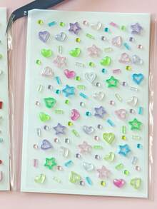 Self-Adhesive Dopamine Face Gem Stickers, Heart, Star, Love Shape Rhinestone Jewelry Stickers, No Glue Needed Cute Face Decor DIY Dopamine Stickers - Multicolor - View 6