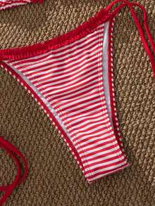 Conjunto de Bikini Retro a Cuadros y Lunares para Mujer, Atuendo Moderno Adecuado para Salidas, Vacaciones, Festivales de Música, Fiestas en la Piscina, Carnavales y Otras Ocasiones de Verano en la Playa - Rojo y blanco - Ver 10