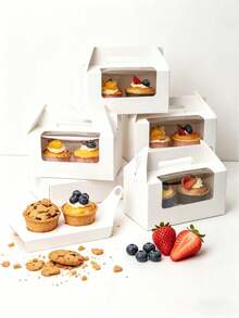 Hộp đựng bánh cupcake trong suốt có cửa sổ và tay cầm (5 chiếc/10 chiếc), thích hợp cho sinh nhật, tiệc tùng, bánh ngọt, bánh tart, đóng gói đồ nướng, đồ ăn ngày lễ và tiệc tùng. - Xem 4
