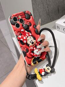 Disney Minnie Mouse Phone Case With Minnie Charm And Lanyard - Cute Minnie Protective Case With Plush 3D Design, Minnie Cupcake, And Red Polka Dot Background, Equipped With Delicate Mickey Decorative Lanyard And Beaded Bracelet For Easy Carrying, Compatible With IPhone 17, 16, 15, 14, 13, 12, 11 Pro Series, Ideal For Birthdays, Holidays, Anniversaries, Graduation Gifts, Or Any Special Occasion To Surprise Family, Friends, Classmates, And Loved Ones. - White - View 4