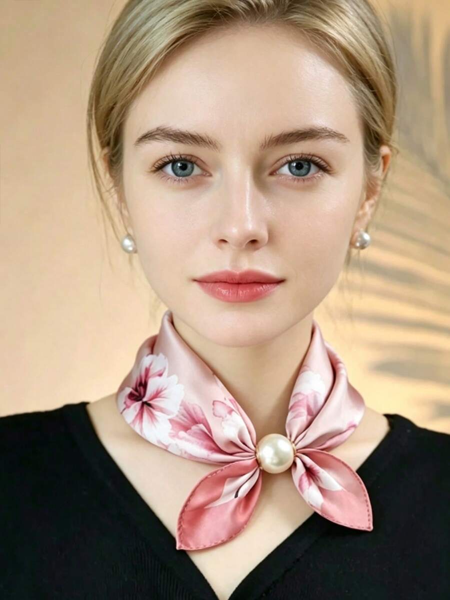 1pc Elegant Magnetic Clasp Small Square Scarf, Long Scarf For Spring/Summer, Accessory For Shirt & Professional Outfit - Multicolor - View 1