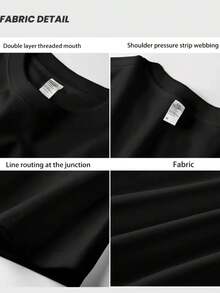 Camiseta de manga corta para hombre y mujer, estilo hip-hop, estampada, versátil, de cuello redondo, de tela gruesa, para verano. - Negro - Ver 3