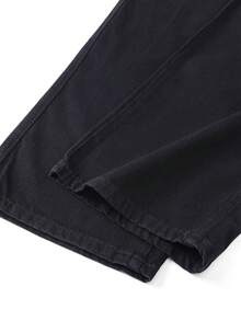Dark Fantasy-Themed Printed Jeans: Crafted From Washed And Distressed Black Denim, These High-Waisted, Wide-Leg Trousers Feature A Loose, Relaxed Fit. Universally Flattering, They Effectively Conceal Imperfections To Create A Slimming Silhouette-Making Them The Perfect Casual Staple For Students' Everyday Wear. - 黑色 - 查看 3