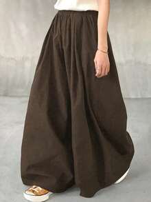 Pantalón ancho y suelto de pierna ancha y culotte negro para mujer, primavera - Negro - Ver 7