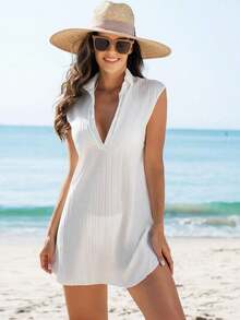 Swim Vcay Cubierta sólida de color para mujer con escote en V profundo para bodas - Blanco - Ver 4