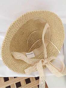 1pc Children's Straw Hat, Fashionable Versatile Sun Protection Bucket Hat For Girls, Suitable For Spring/Summer Beach, Outdoor Activities - 1PC - View 4