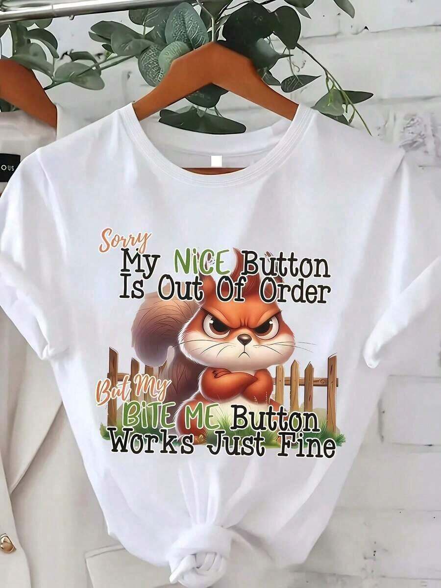 Camiseta con Estampado de Ardilla Enojada y Divertida - Lo siento, mi botón de "NI" está roto, pero mi botón de "Móntame" aún funciona - Camiseta casual de manga corta, perfecta para amantes del humor, un gran regalo para amigos y familiares. - Blanco - Ver 1