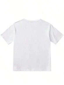 Camiseta de manga corta para mujer, casual, regular, blanca, con cuello redondo y estampado de letras, suave para el verano, 100% algodón. - Blanco - Ver 3