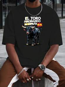 T-Shirt With A Ferdinand The Cow Print. This Printed T-Shirt Is Ideal For Basketball. It Features A Crew Neck And Short Sleeves, Making It Perfect For Urban Fashion And The Gym. It's An Essential Item For Summer Beach Outings. Beachwear. Clothing. - 黑色 - 查看 4