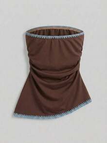 Top bandeau ajustado minimalista casual de mujer, bajo asimétrico, estampado de lunares, conjunto de verano - Multicolor 5 - Ver 2