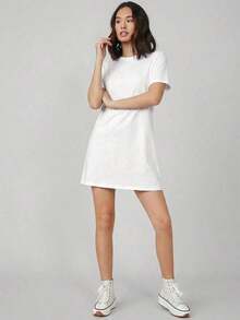 Vestido corto de mujer de unicolor para uso casual, diario y de fiesta - Blanco - Ver 1