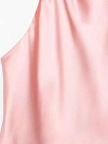 Camiseta sin espalda de satén negro para mujer, Camiseta de tirantes para playa de verano para mujer, Camiseta de tirantes finos con hombros descubiertos de color rosa para mujer - Rosa - Ver 3
