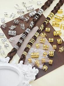 70件金色发饰，可调节发圈和发夹，适合编发、马尾辫、各种发型，女士及女孩适用 - 彩色 - 查看 6