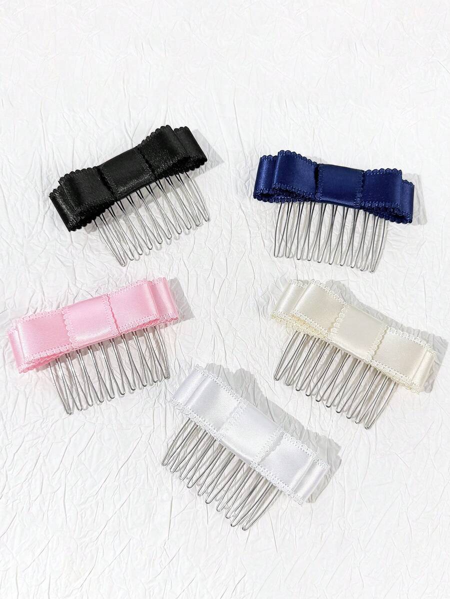 1pc Women's Elegant Solid Color Bowknot Hair Comb, Suitable For Daily Commute, Dates, Student, Hairstyle Accessory, Gift For Best Friend, Hair Comb - Multicolor - View 1