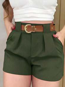 Short de mujer de unicolor versátil y casual - verde militar 2 - Ver 6