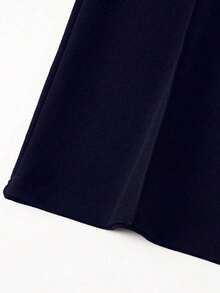 Pantalones anchos de cintura alta de unicolor de uso casual para mujeres - Azul marino - Ver 3
