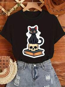 Camiseta de mujer gótica kawaii con estampado de gato Maneki-Neko y calavera - Camiseta de verano de manga corta y cuello redondo de corte holgado, top lindo con diseño de gatito anime y dijes para uso casual, atuendos de Halloween (talla G), camisetas originales para mujer, camiseta divertida para mujer, camiseta linda para mujer, camisetas femeninas, camisetas divertidas para mujer, camiseta de mujer, camiseta divertida para mujer, camisetas divertidas para mujer, camisetas de mujer, camisetas divertidas para mujer, camiseta para mujer, camiseta casual para mujer, camiseta de mujer, camisetas divertidas para mujer, tops de gimnasio para mujer. - Negro - Ver 6
