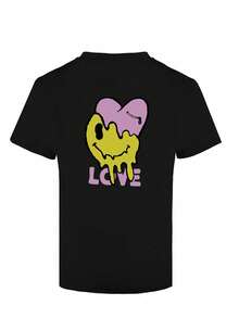Camiseta de hombros caídos con estampado de letra y dibujos animados - Negro - Ver 1