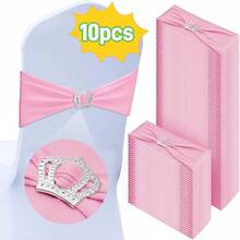 10pcs Chair Back Decorative Bowknot Elastic Bands, Chair Sash With Silver Crown Buckle, Suitable For Wedding Party Christening Chair Decoration - Multicolor - View 18