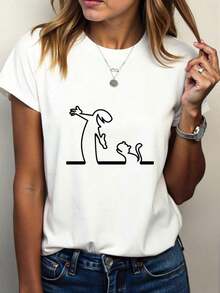 Camiseta Casual con Estampado Gráfico para Mujer - Mezcla de Algodón Suave y Transpirable, Manga Corta, Cuello Redondo, Secado Rápido, con Estampado de Dibujos Animados Divertidos, Perfecta para Actividades al Aire Libre en Verano y Atuendo Casual, Ropa Casual de Verano, Camiseta con Estampado Divertido, Cómoda - Blanco - Ver 5
