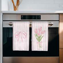 MEMNUN 2件裝粉色條紋蝴蝶結鬱金香印花廚房抹布 40*60cm/45*70cm 超細纖維現代柔軟洗碗布 手巾 家居裝飾 廚房裝飾 烹飪烘焙手巾 廚房配件 可機洗 日常清潔用品 適用於餐廳廚房 節日裝飾與禮物 全季節 - 彩色 - 查看 5