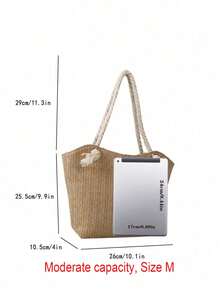 Straw Beach Bag For Summer Vacation, Large Capacity, Fashionable, Versatile, Casual Shoulder Bag - 淺卡其色 - 查看 2
