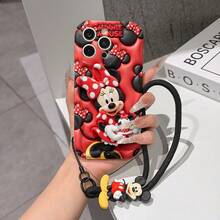 Disney Minnie Mouse Phone Case With Minnie Charm And Lanyard - Cute Minnie Protective Case With Plush 3D Design, Minnie Cupcake, And Red Polka Dot Background, Equipped With Delicate Mickey Decorative Lanyard And Beaded Bracelet For Easy Carrying, Compatible With IPhone 17, 16, 15, 14, 13, 12, 11 Pro Series, Ideal For Birthdays, Holidays, Anniversaries, Graduation Gifts, Or Any Special Occasion To Surprise Family, Friends, Classmates, And Loved Ones. - White - View 1