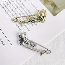 Vintage Women Skull Brooch, Alloy Lapel Pin For Scarf Neckline Decoration, Perfect Halloween Accessory & Gift - Multiple Styles - View 6