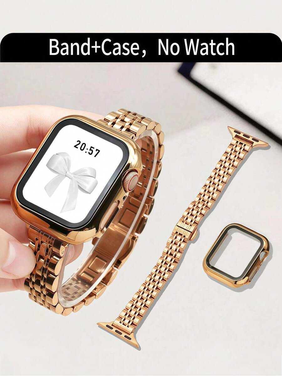 Huastonband 適用於 38mm/40mm/41mm/42mm/44mm/45mm/46mm/49mm，14mm 極薄玫瑰金金屬 7 珠可調節錶帶，兼容 Ultra 3/2/1 SE S11/S10/S9/S8/S7/S6/S5/S4 系列，女款金色風格，兼容，手錶保護殼，智慧手錶配件